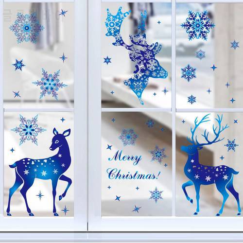 1pc Removable Christmas PVC Static Sticker Elk Window Stickers Beautify Snowflake Wall Decals New Year Party Home Glass Decor