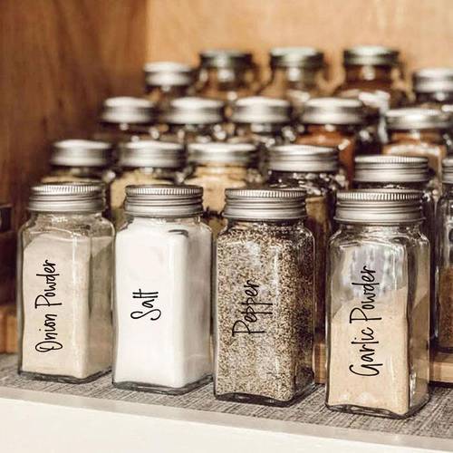 274pcs Clear Stickers Spice Jars Transparent Label Words Black White Food Bottle Container Gadget Seasoning Marks Sticker