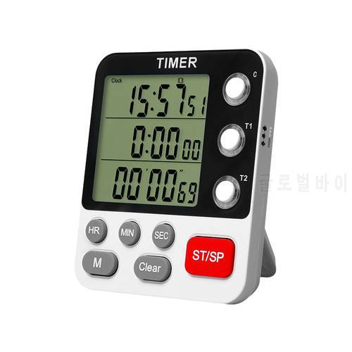 Digital Dual Kitchen Timer 3 Channels Count UP/Down Timer Cooking Timer Stopwatch Large Display Adjustable Volume Retailsale
