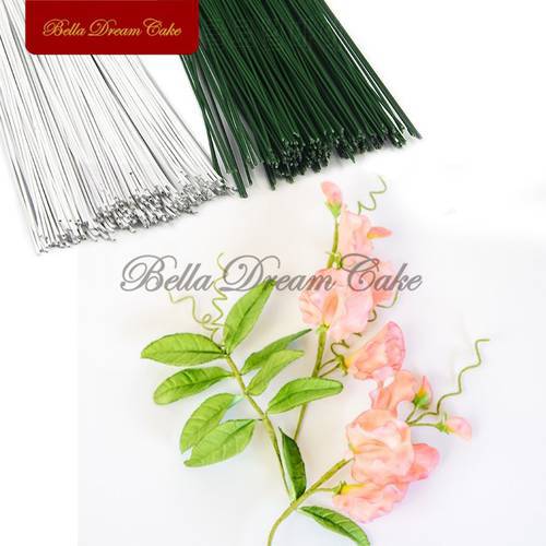 L36cm Green/White Fondant Floral Iron Wire DIY Handmade Sugar Flower Stem Clay Modelling Mould for Wedding Cake Decorating Tools