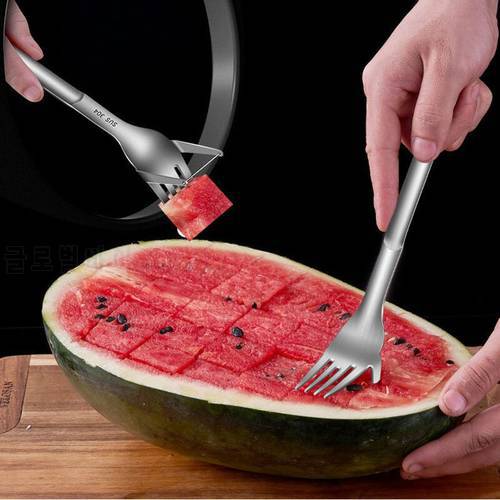 2 in 1Watermelon Slicer with Fork Stainless Steel Watermelon Cutter Fruit Fork Vegetable Tools Kitchen Accessories