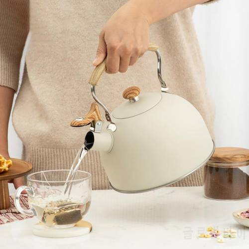 2.5L Nordic Simple Whistle Kettle Gas Induction Cooker Universal Coffee And Tea Kettle With Wood Grain Anti-scalding Handle