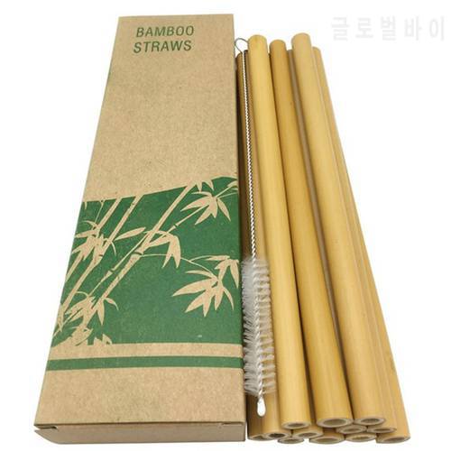 10Pcs/Set Natural Bamboo Straw Reusable Drinking Straws with Cleaning Brush Eco-friendly Bamboo Cocktail Straws Bar Accessory