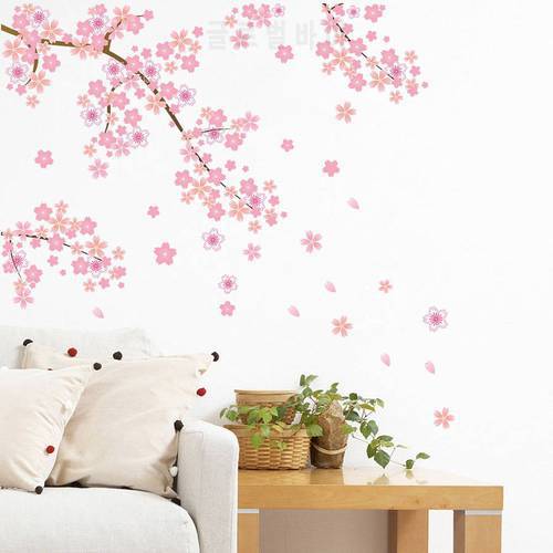 Pink Cherry Blossom Wall Stickers Beautiful Flower Tree Branch Art Decals Mural Removable DIY Sofa Background Room Decor