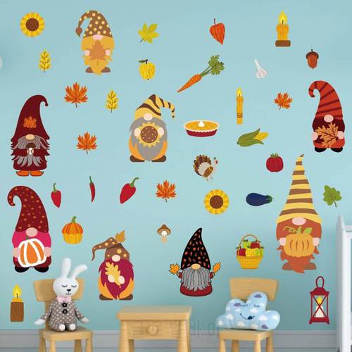 2022 New Fall Thanksgiving Window Clings Autumn Gnome Elf Scandinavian Tomte Wall Sticker New year