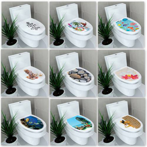 1pc 32*39cm Scenery Printed Toilet Stickers WC Pedestal Pan Cover Sticker Toilet Stool Commode Sticker Bathroon Decor