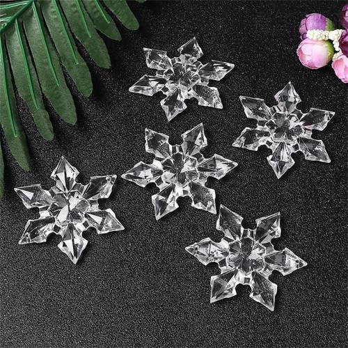 12pcs Christmas Snowflake Clear Crystal Acrylic Rhinestone For Xmas Tree Pendant Diy Decorative Craft Scrapbooking Decor Navidad