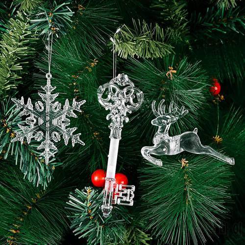 Merry Christmas Snowflake Transparent Crystal Acrylic Sequin Christmas Tree Pendant DIY Home Decoration New Year Decorations