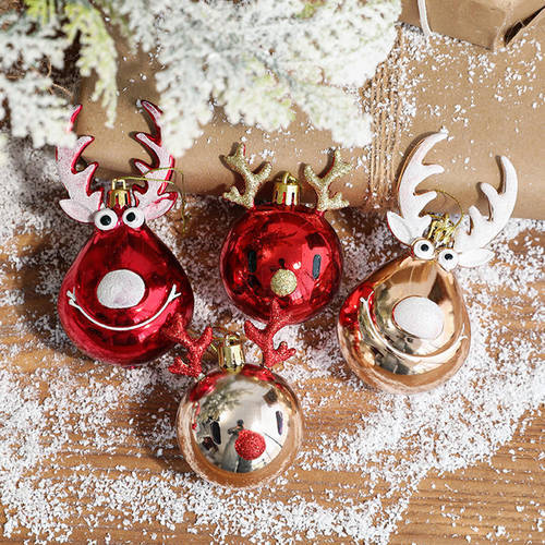 Christmas Tree Ornaments Pendant Decorations Elk Scene Layout Shot Red 2 Elks Diameter Balls Festival Gift Hanging Plastic