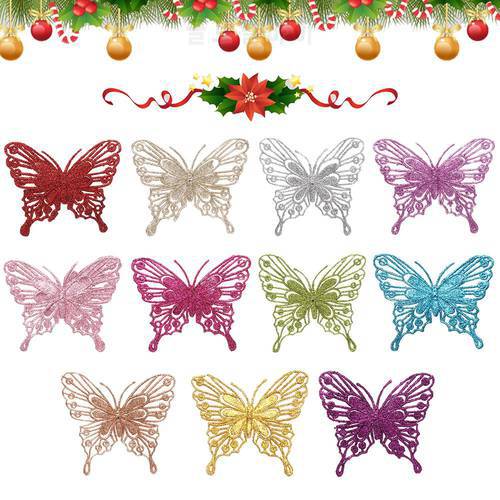 Gold Powder Artifical New Year Decor Christmas Tree Decorations Fake Butterfly Home Xmas Ornaments Christmas Butterfly