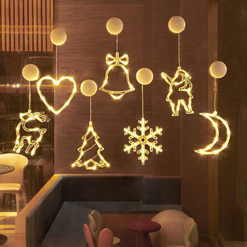 2021 Christmas Window LED Sucker Lamp Christmas Bell Snowman Star Lights Xmas Ornaments Holiday New Year Home Party Decoration