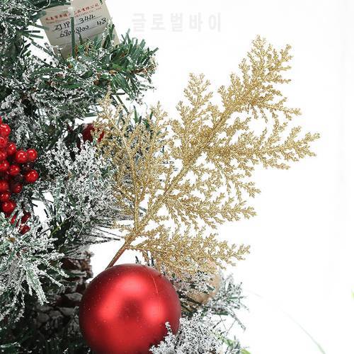 (10pcs/lot) Artificial Plants Pine Branches Christmas Tree Decoration Gold Glittering Sequin Material Home Decor Accessories