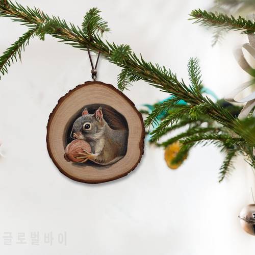 Lovely Christmas Wooden Animals Ornaments Squirrel Xmas Tree DIY Pendant Hanging Sign Christmas Wreath Home Decoration