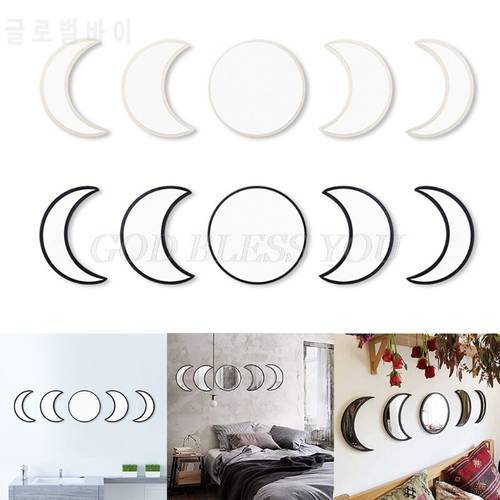 5pcs Moon Phase Decorative Mirror Wall Stickers Wall Decal Home Decoration Living Room Balcony Posters Shipping