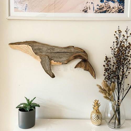 Animal Ornament Practical Realistic Wood Marine Element Whale Wall Decoration for Living Room Home Decoration pegatinas de pared