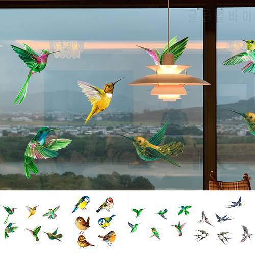 6pcs Creative Glass Decals Hummingbird Painting Stickers Non Adhesive Anti-collision Window Clings to Prevent Bird Home Decor