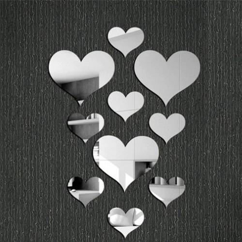 10pcs 3D Mirror Love Hearts Wall Sticker Durable DIY Simple Wall Stickers Decal Removable Paster for Living Room Art Home Decor