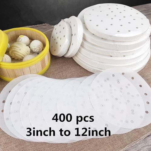 400pcs white Round steam steamer buns Paper Liners Non-stick Oven Electronic BBQ Grill Paper Hamburger Patty Paper Baking Paper