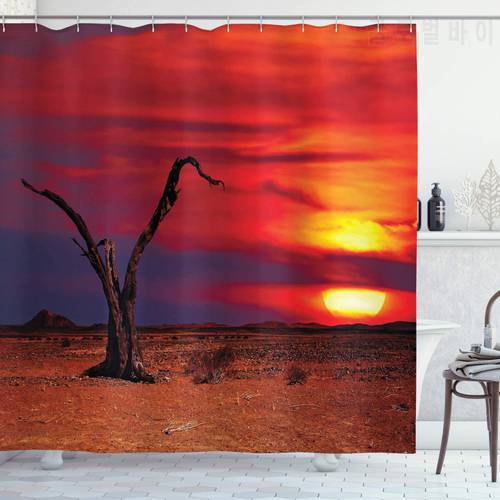 Desert Shower Curtain Desert View with Dead Tree at Sunset Warming Colors Sky Twilight Scene Fabric Bathroom Decor Set with Hook