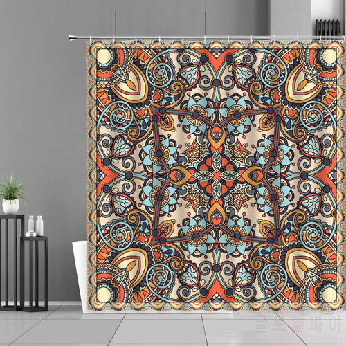 Indian Mandala Flower Printed Cloth Curtain Bohemia Home Bathroom Decorative Screen Wall Waterproof Polyester Fabric With Hooks