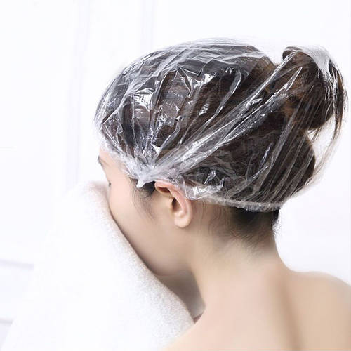 100pcs Disposable shower cap plastic waterproof headwear hotel hair dye shower cap transparent plastic beauty salon cap stickers