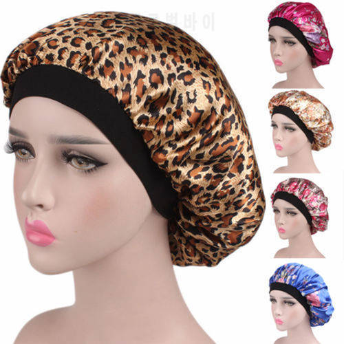 Cute Women Satin Sleeping Cap Floral/Leopard Salon Bonnet Night Hat Elastic Band Hair Loss Chemo Caps, Night Sleeping Head Cover
