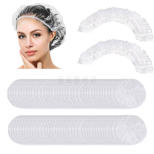 50/100pcs Disposable Shower Caps Plastic Waterproof Headgear One-Off Elastic Bath Cap Portable Transparent Beauty Salon Caps