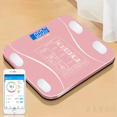 Bluetooth Weight Scales Body Fat Scales Smart Electronic Bathroom Scale Escamas LED Balance 18 Datas BMI Analyzer Sync App PInk