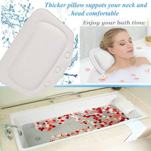Waterproof Bath Pillow Cushion Non Slip Suction Cups for Spa & Bathtub Headrest