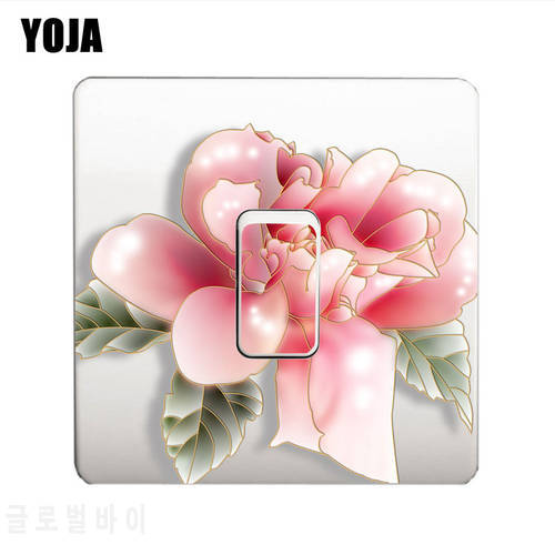 YOJA Publicized Pink Peony Flowers Design Plant Decal Fashion Cartoon PVC Modern Wall Switch Sticker 8SS0691