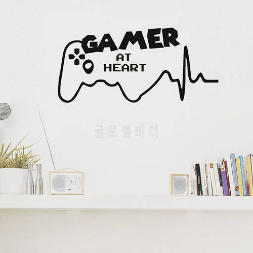 Gamer At Heart Wall Decals Game Room Video Playroom Vinyl Wall Sticker Teens Room Boy Bedroom Removable DIY Home Decor