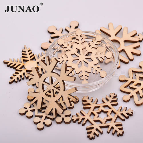 JUNAO 50mm 10pcs Wood Christmas Snowflakes Ornaments Wooden Pendants Xmas Tree Hanging New Year Christmas Decorations for Home