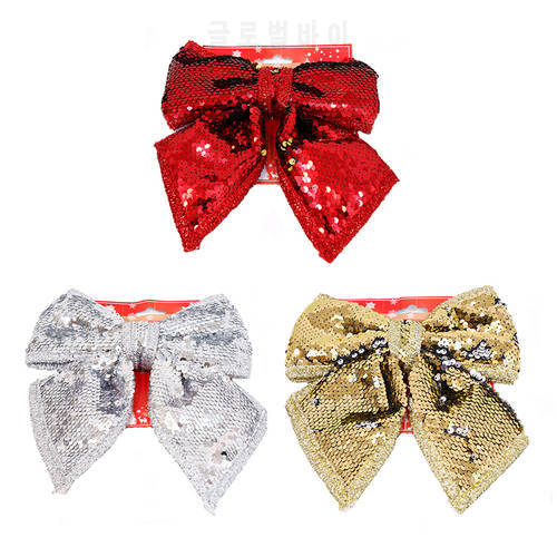 3 PCS Christmas Sequin Bows Xmas Tree Hanging Decoration Glitter Gold Red Bowknot Ornaments Home Party House Decor Gift New Year