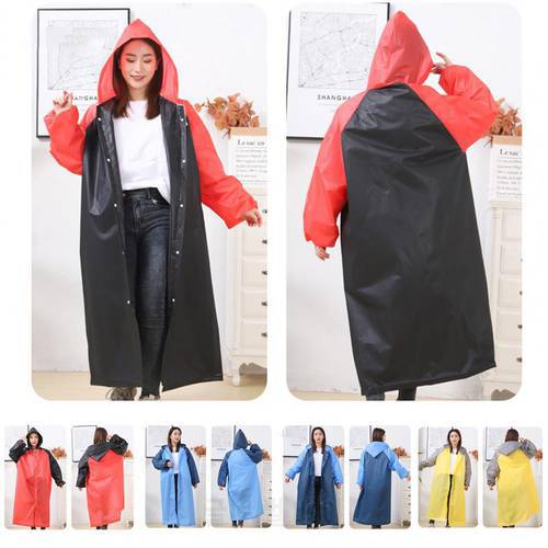 Raincoat Splicing Pattern Long Hat Rope Design Fashion Hooded Adult Raincoat for Unisex