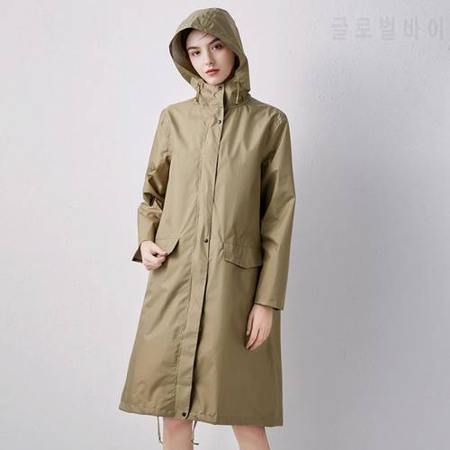 Women Long Raincoat Waterproof Rain Jacket with Hood Solid Color Raincoat Waterproof 210D Polyester Cloth Unisex Rain Jacket