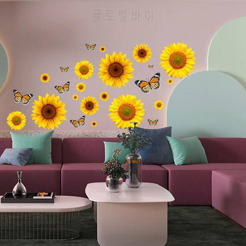 Sunflower Butterfly Print Wall Stickers Household Room Deocoration