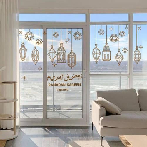 Ramadan Kareem Glass Door Window Decal Stickers PVC Removable Star/Moon Wall Stickers 2022 Eid Mubarak Decorations for Home