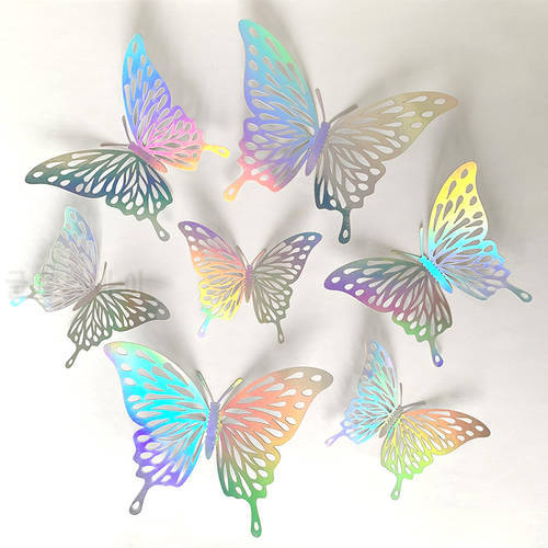 12Pcs/Set 3D Wall Stickers Laser Hollow Butterfly For Room Decor DIY Cardboard Butterfly Stickers Home Party Christmas Decor