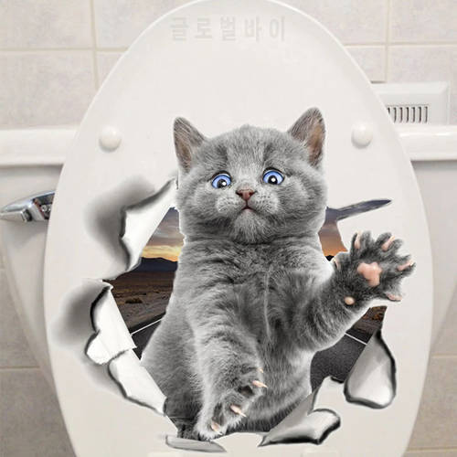 Cute 3D Cat Toilet Sticker Bathroom Toilet Cover Sticker 3D Wall Stickers Animal Wc Accessories Fun For Home Bathroom Decoration