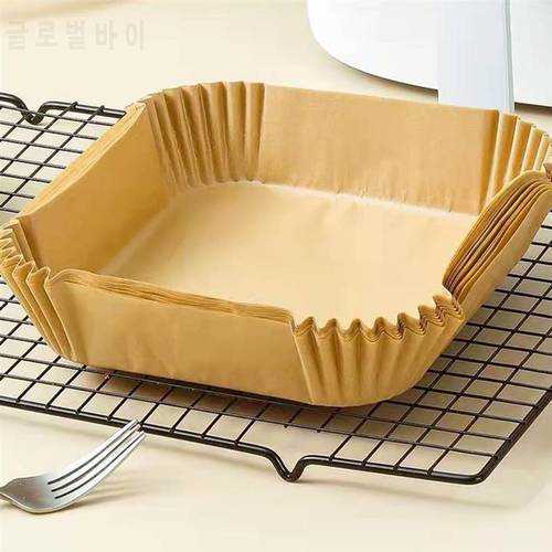 50pcs Fryer Disposable Paper Liner Baking Mats Kitchen AirFryer Baking Accessories Steamer Round Paper Non-Stick Mat