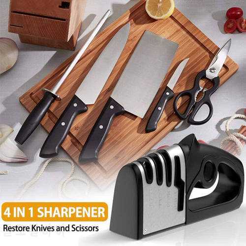 4In1 Professional Knife Sharpener Kitchen Sharpening Stone Whetstone Tungsten Steel Diamond Ceramic Kitchen Knifes Accessories