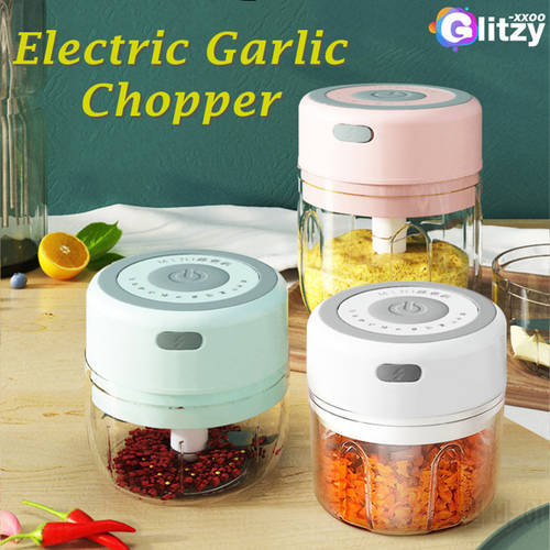 Electric Garlic Chopper 100/250ml Kitchen Mini Wireless Portable USB Masher Meat Choppers Carrot Vegetables Salad Pepper Press