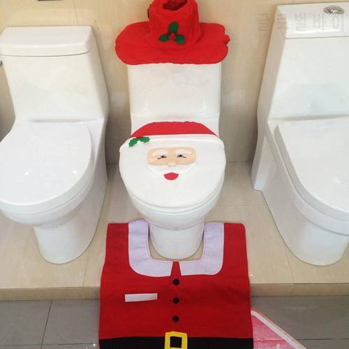 3Pcs Cute Christmas Toilet Seat Covers Creative Santa Claus Bathroom Mat Xmas Supplies for Home New Year Decoration