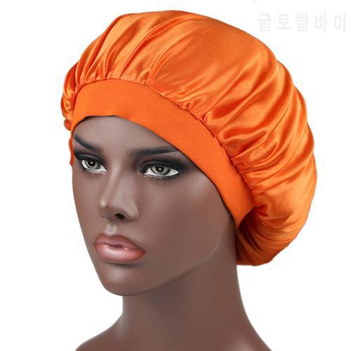 Satin Silky Bonnet Sleep Cap With Premium Elastic Band For Women Solid Color Head Wrap Brimmed Nightcap Night Hat