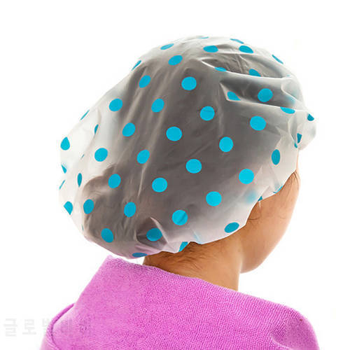 Fashion Wave Point Waterproof Shower Cap Dot Bath Hair Cover Hat Bathroom Products Wide Elastic Band Random Color
