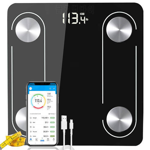 Digital Weight Scale for Body Fat Bathroom Bluetooth Smart Scales Wireless BMI Electronic Weighing Machine USB Rechargeable