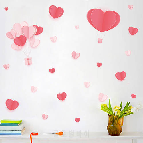 Red Pink Hearts Wall Sticker Living Room Decorative Wallpaper Creative Bedroom Murals Self Adhesive TV Background Decals