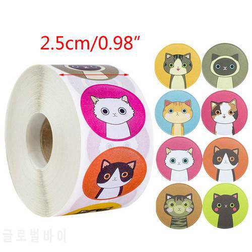 500pcs/roll Cute Cat Kitten Stickers 1inch Seal Label for Scrapbooking Envelope H58C
