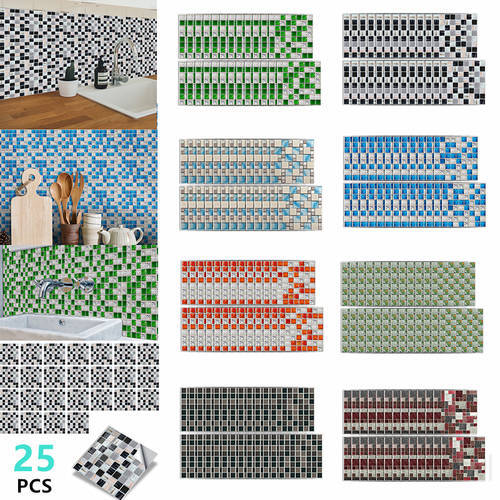 25Pcs Mosaic Wall Stickers Bathroom Tile Small Stickers Kitchen Decoration Waterproof Oil-proof 3D Stickers 15CM*15CM