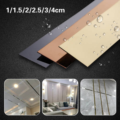 5 Meter Wall Stickers Self-adhesive Stainless Steel Flat Decor Lines Black Titanium Gold Background Wall Ceiling Edging Strip